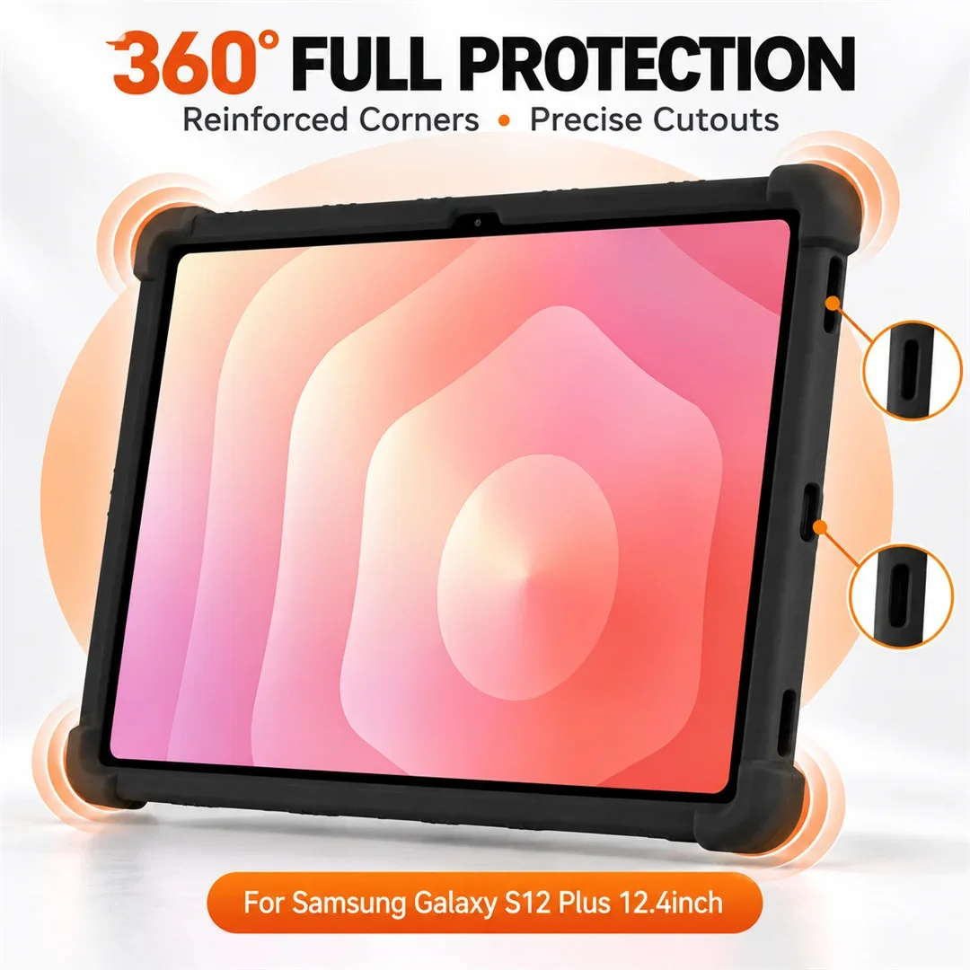 Drop Proof Shock Absorption Tablet Cover For Samsung Galaxy S12 Plus 12.4Inch Silicone Case With Adjustable Kickstand