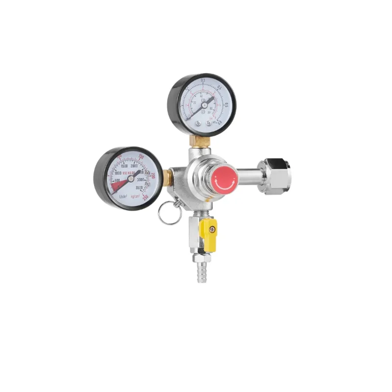 Double Gauge Regulator, CO2 Regulator Gauge with 0-60PSI, Heavy Duty CO2 Gauge Gas System, Draft Beer Regulator with Check Valv