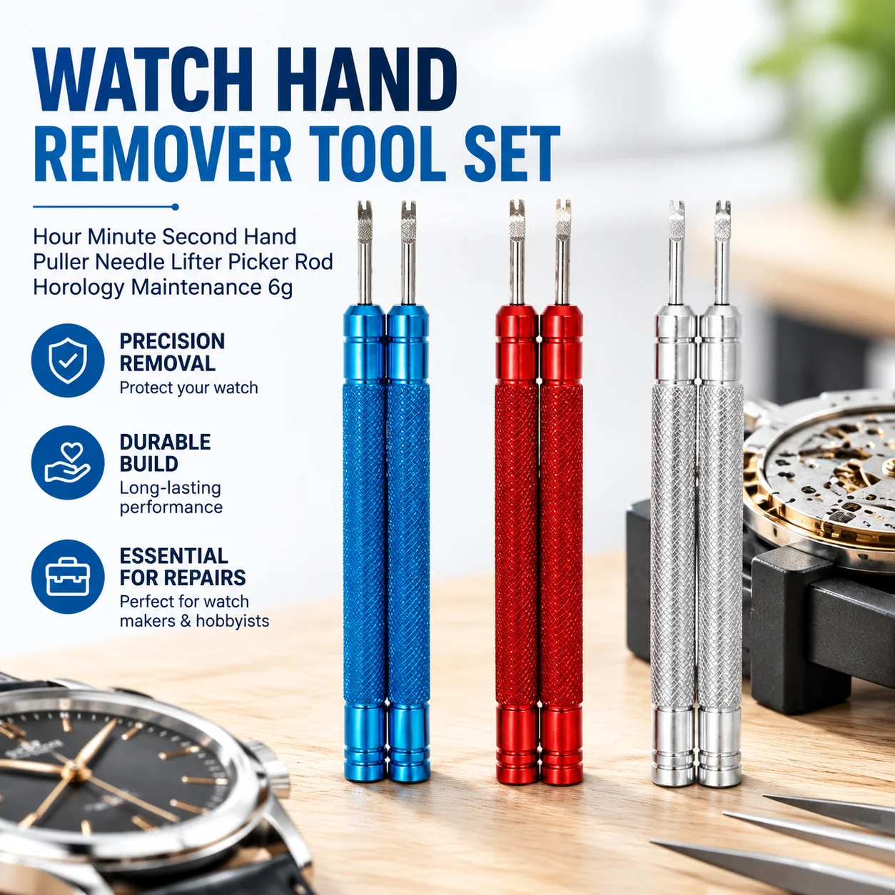 Watch Hand Remover Tool Set Hour Minute Second Hand Puller Needle Lifter Picker Rod Horology Maintenance 6g