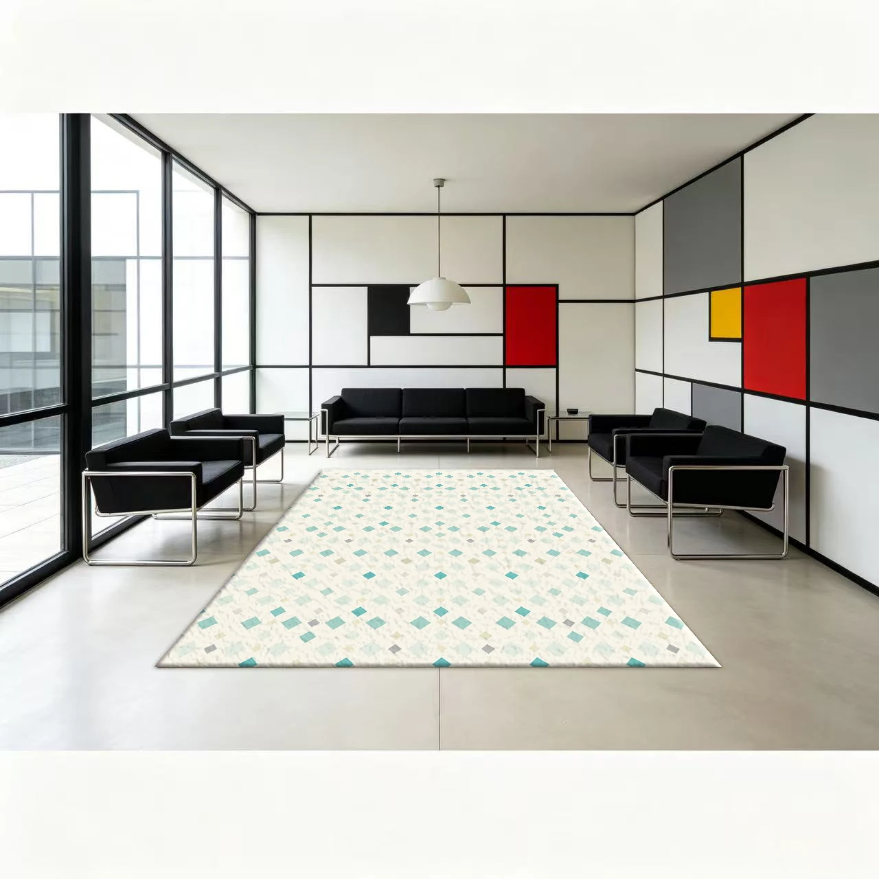 Light Cyan Diamond Pattern Carpet, Light-Colored Area Rug, Suitable for Dining Rooms, Offices, and Home Decor