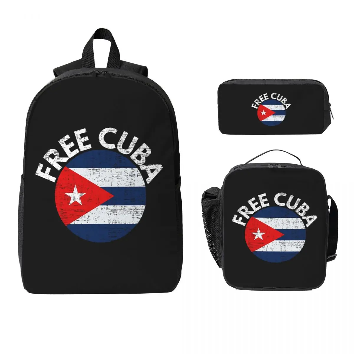

Cuban Cuba Country Flag Backpack Student Boys Girls BookBag School Bag Laptop Shoulder Bags 3ps Insulated Lunch Bag Pencil Case