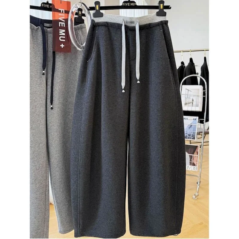 

Брюки-карго большого размера, спортивные штаны с лоскутным дизайном, в корейском стиле, повседневные, с эластичным поясом на шнурке, уличная одежда, шаровары