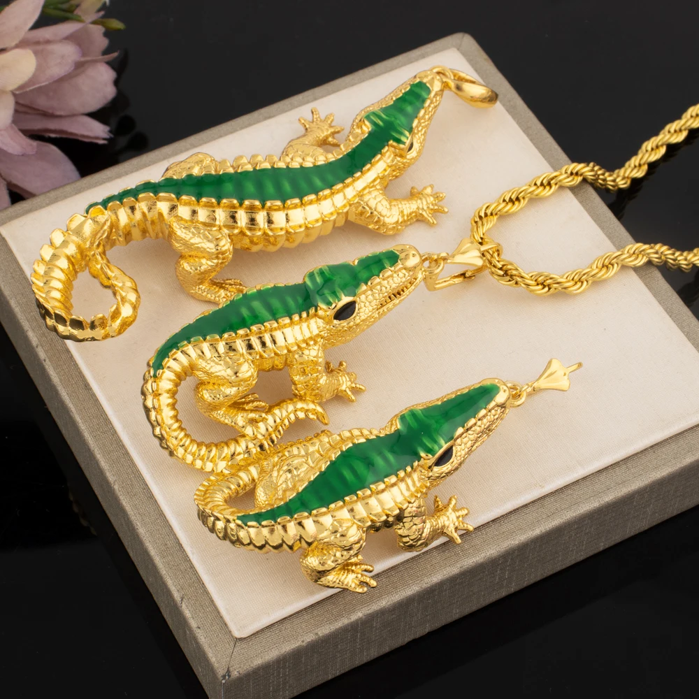 Dubai vergoldetes unbesiegbares Krokodil-Halsketten- und Ohrring-Set für Frauen, afrikanischer edler Stil, Design-Schmuck, Party-Geschenk – Detail 5