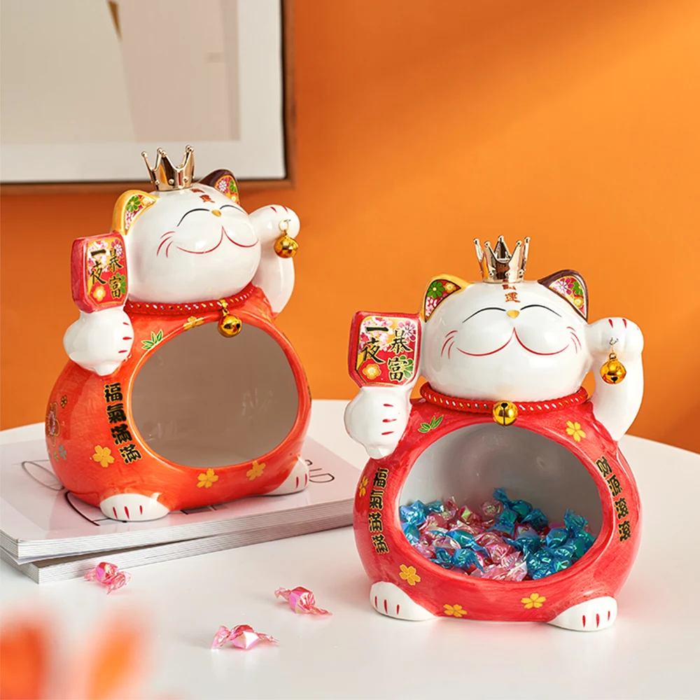 

Cute Room Decor Lucky Cat Ceramic Storage Box Maneki Neko Candy Box Piggy Bank Home Decoration Accessories Desk Kawaii Sculpture