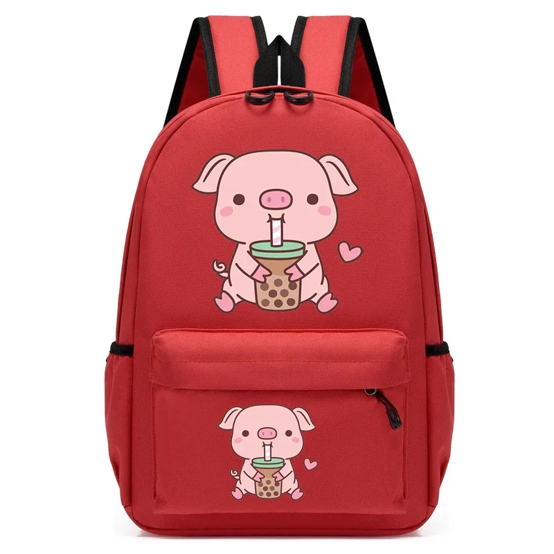 Women Laptop Backpack Pig Boba Tea Cute Waterproof Travel School Bag Ladies Student Girl Book Bag Female College Backpack Trendy