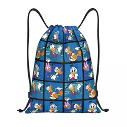 Custom Donald Duck Happy Faces Drawstring Bags Men Women Foldable Sports Gym Sackpack Cartoon Shopping Storage Backpacks