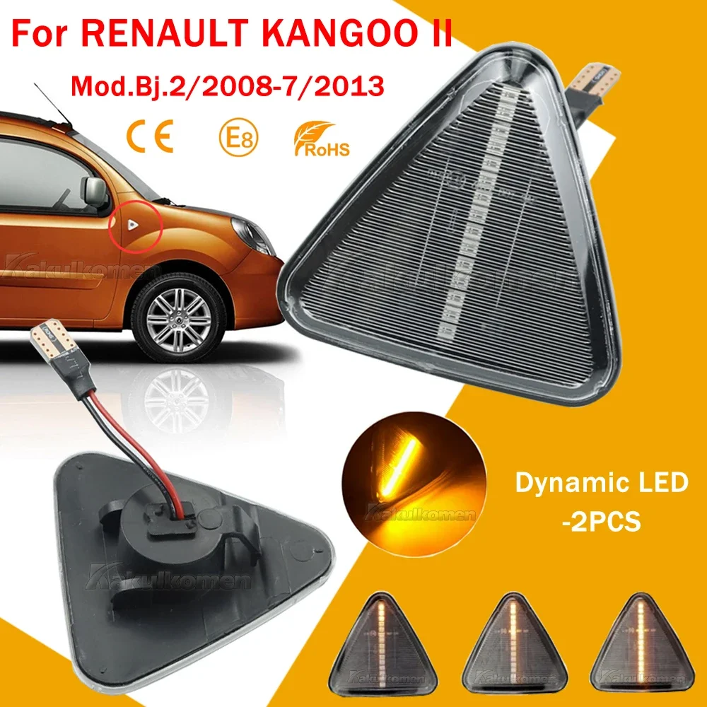 2PCS For RENAULT KANGOO II 2008 2009 2010 2011 2012 2013 Dynamic LED Side Marker Light Turn Signal Sequential Blinker Lamp