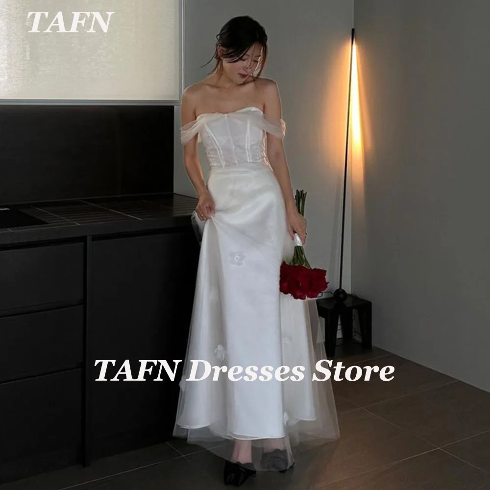 TAFN-vestidos de novia elegantes de Corea, vestido de novia hasta el suelo con hombros descubiertos, apliques de corte en A, vestido de tul personalizado