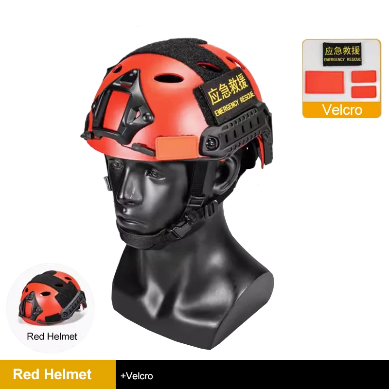 BOOIU Red Tactical Helmet PJ Hole Lightweight Adjustable Emergency FAST Helmet Multi Functional Rescue Flood Professional Gear