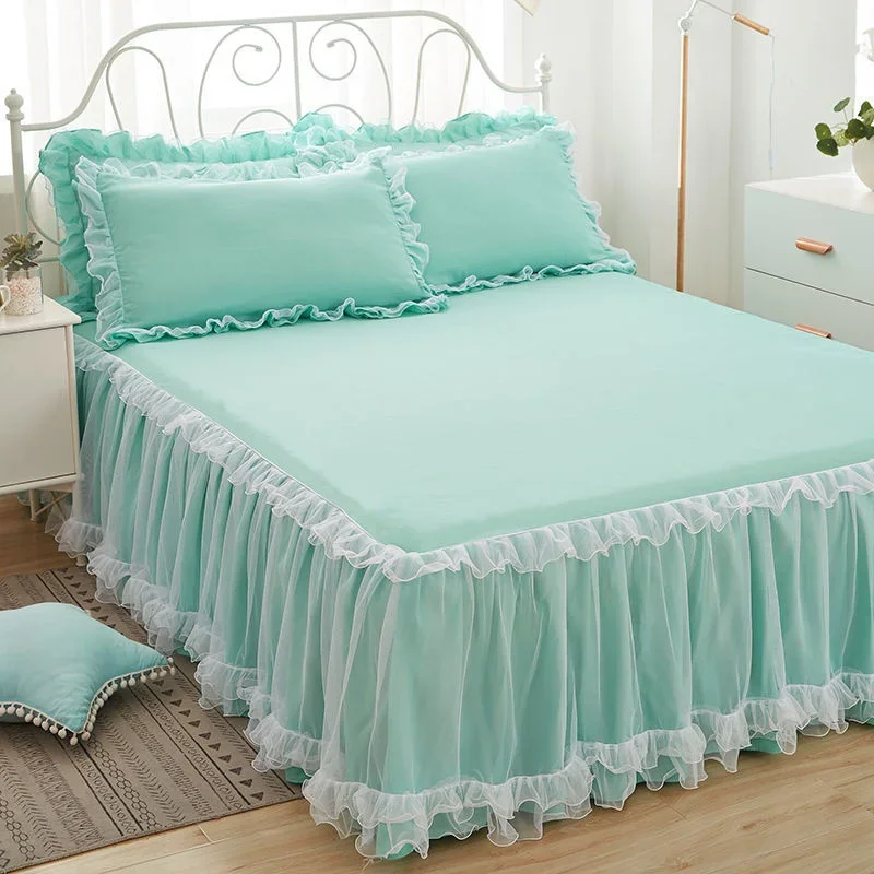 Imagen 3: Falda de Cama Blanca Elegante Estilo Princesa, Cubre Colchón Antideslizante con Volantes de Encaje, Protector de Cama 1 Pieza, Cubrecama Sin Funda de Almohada