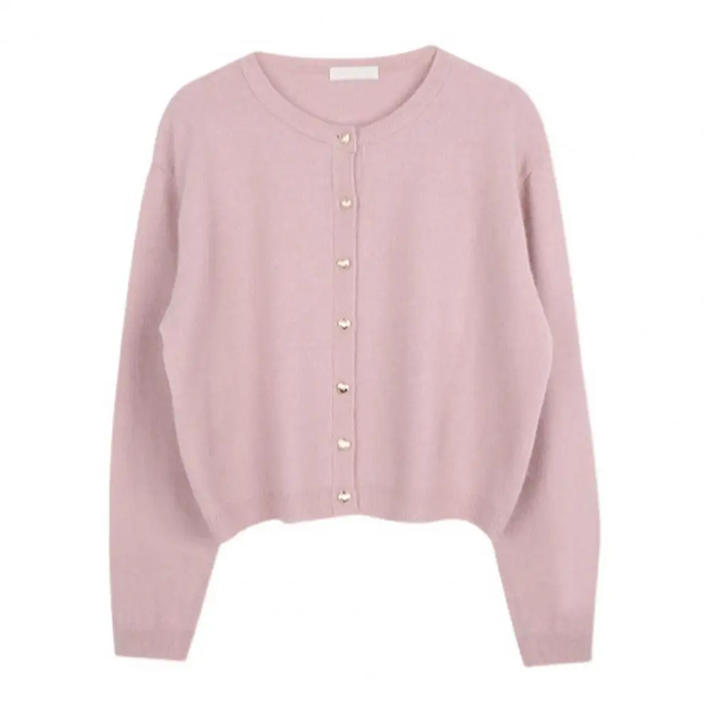 Spring Autumn New Knit Women's Sweater Cardigan Loose-fit Outerwear Pearl Button Trendy Cropped Round Neck Top For Ladies