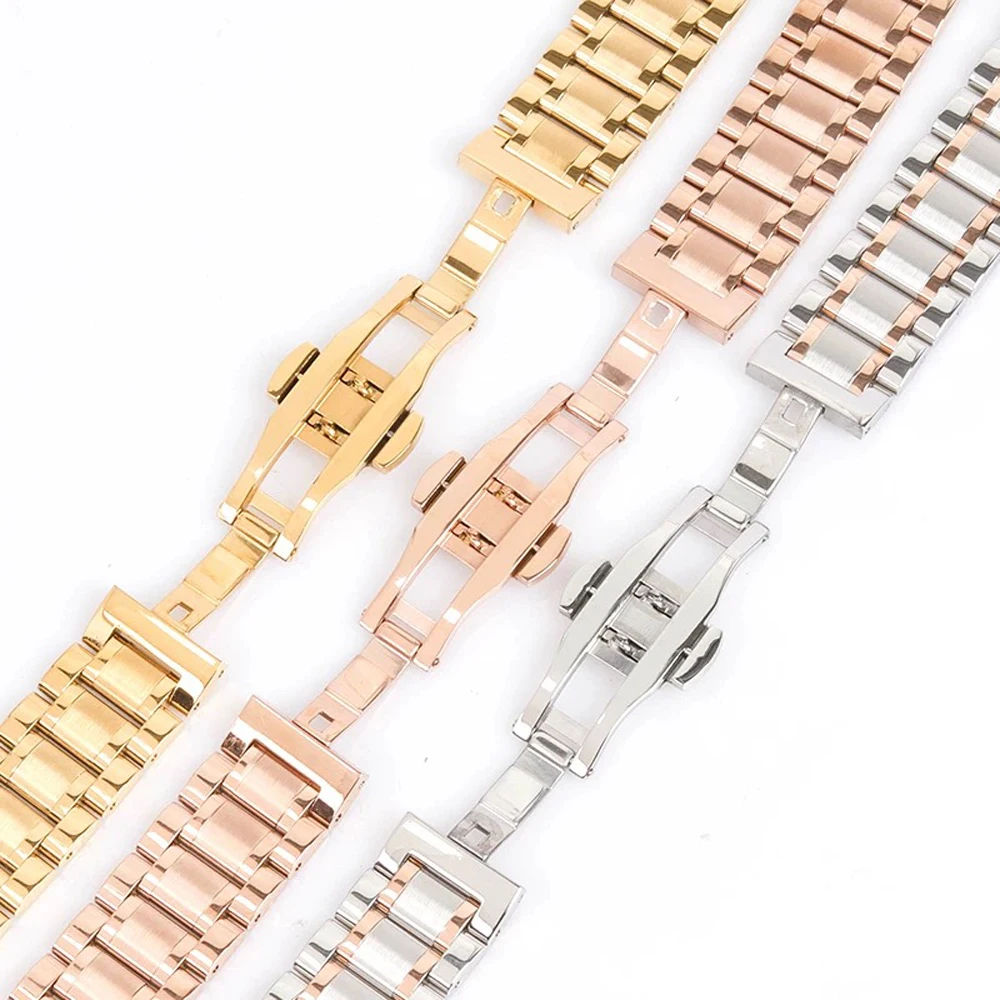 12 13 14 15 16 17 18 19 20 21 22 23 24 26 28 30mm Watchband High Quality Solid Stainless Steel Watch Bracelet Butterfly Buckle