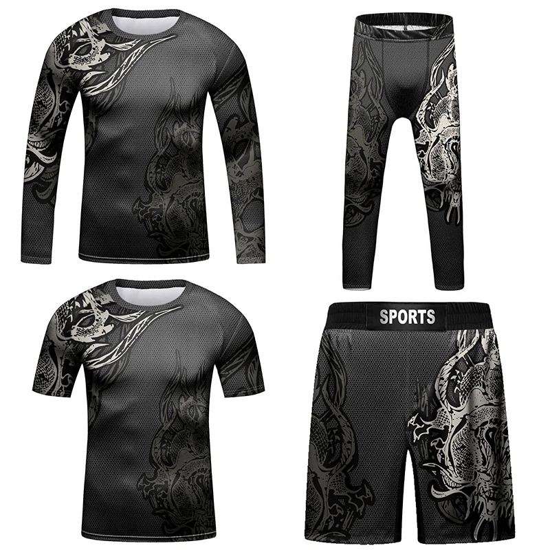 Cody Lundin Men's Padded Set MMA Legging Compression Long Spats Tracksuit Sublimation Rashguard Bjj Tights Gym Suit Quickly Dye