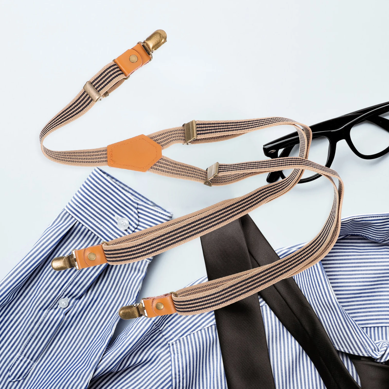 

Men Clip Suspenders Heavy Duty Elastic Strap Adjustable Jean Pant Accessories Suspender Dress Women Tuxedo Striped Brown