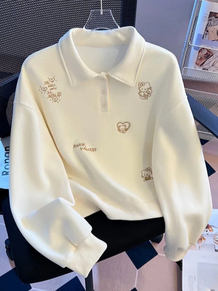 

Женский свитшот с мультяшной вышивкой, свободного кроя, из смесового хлопка, для ранней осени, модный женский топ