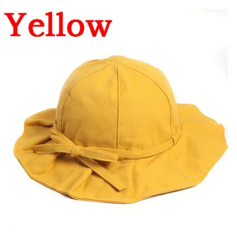 Cute Solid Color Anti-UV Summer Sun Caps Beach Bow Hats Bucket Hat Summer Cotton Material Fashion Accessories Creative Gifts Hat