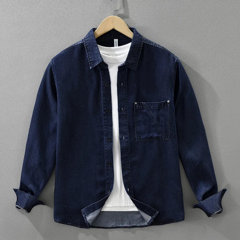 

Retro Japanese Style Men's Long Sleeve Denim Shirt Casual Loose Fashionable Artistic Loose Top Daily Wear Polyester Blend