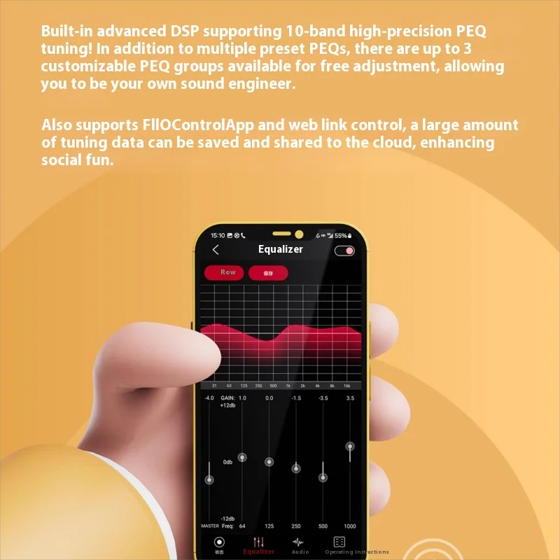 FiiO Snow Sky Melody Decoding Earphone Amplifier Custom Dual Decoding DAC 10 Segment PEQ Tuning Lossless DSD Small Tail Decoder