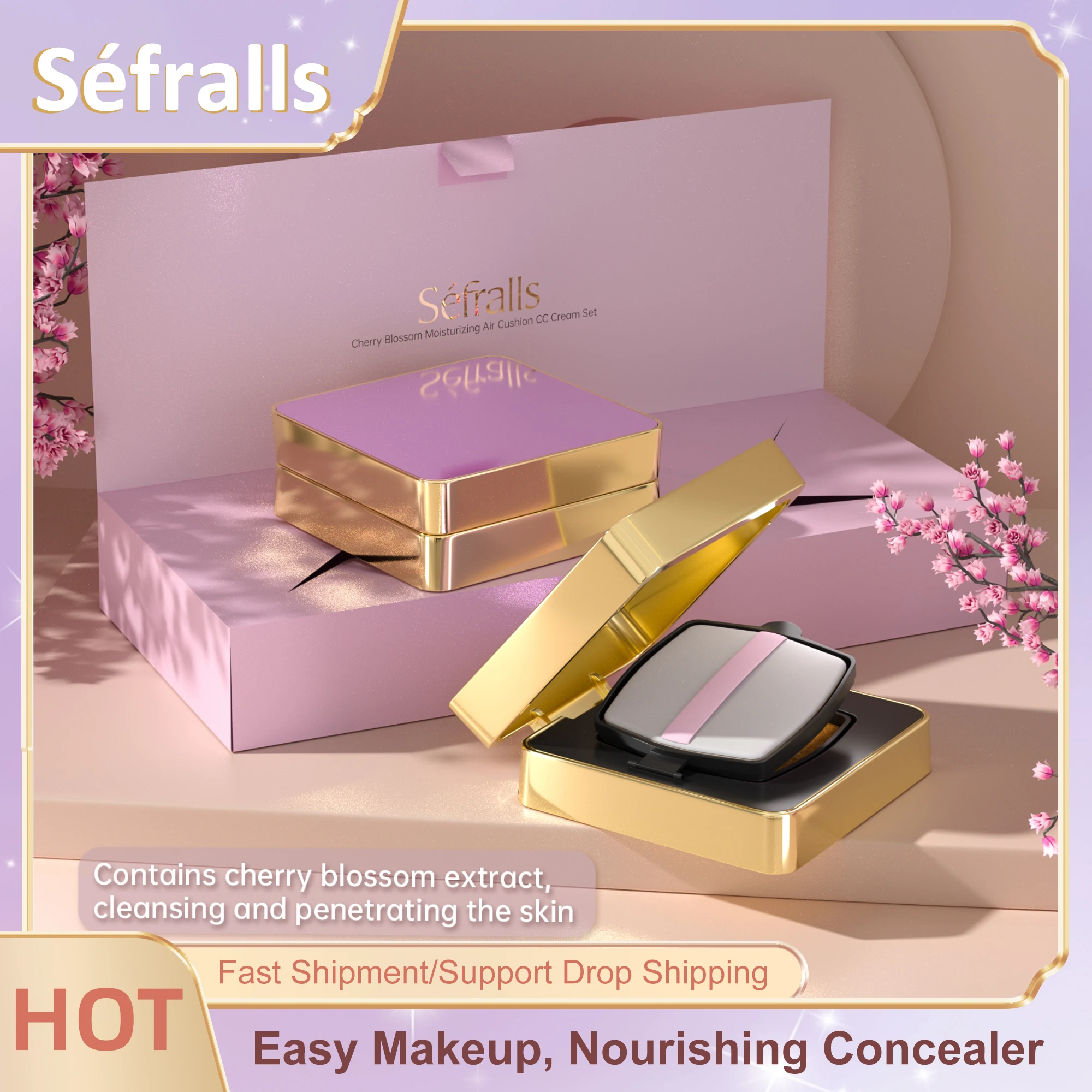 

Séfralls Cherry Blossom Air Cushion CC Cream Set 12 г × 2 (пшеница/медь) — увлажняющая основа, стойкая натуральная