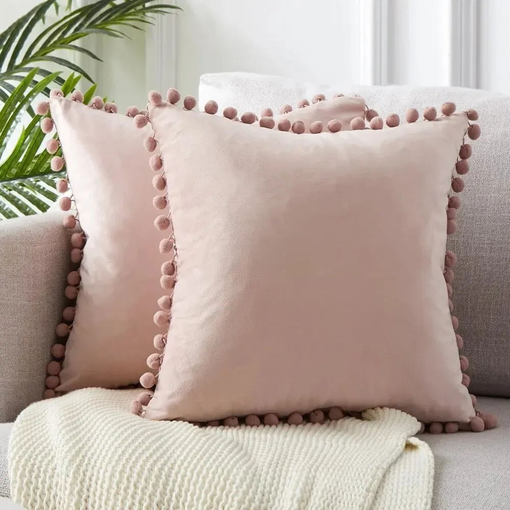 Velvet Throw Pillow Covers With Tassels, Decorative Throw Pillow Covers Soft Solid Color Square Pillow Case For Couch Home Sofa