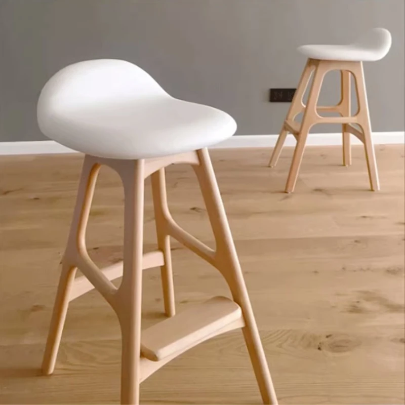 Tabouret de Bar Minimaliste en Bois Blanc, Chaise de Cuisine Moderne et Douce, Mobilier de Luxe