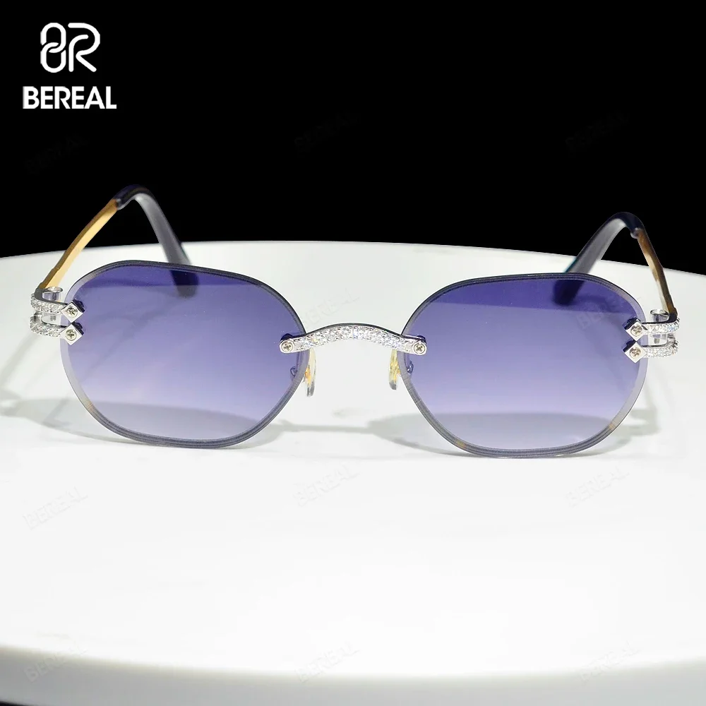 Bereal Custom Iced Out Pass Tester VVS Moissanite Diamond Colored Lens Letter Logo Glasses Eyewear Sunglasses Jewelry Men Women