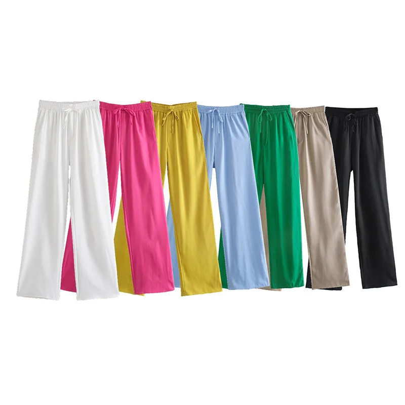 

Summer Loose Fit irt with ket High Waist Dstring Pants Elastic Hanging Waist Cotton Women's Faion Set