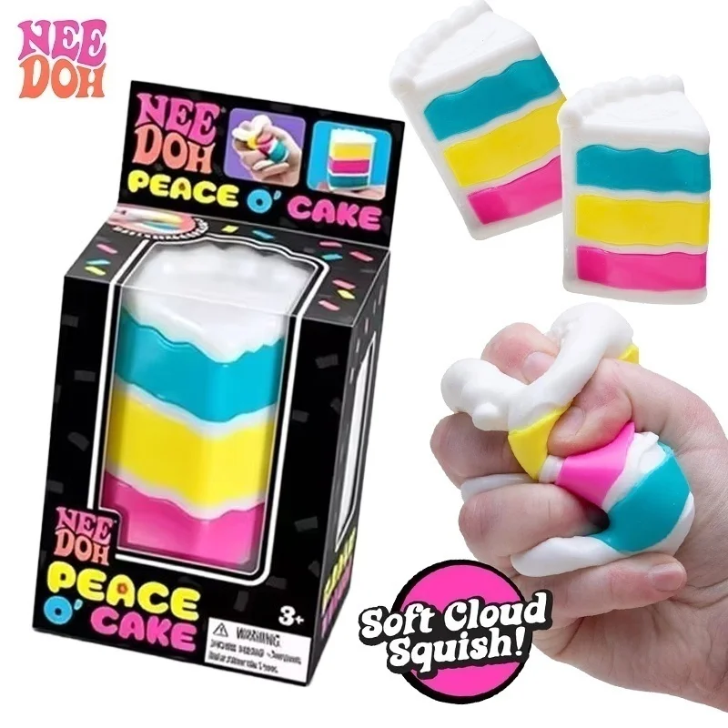 Needoh Peace O' Cake Slice Stress Squeeze Fidget Toy Soft Squishy Hand Play Mood Soothing Sensory Experience Anti Anxiety Toy