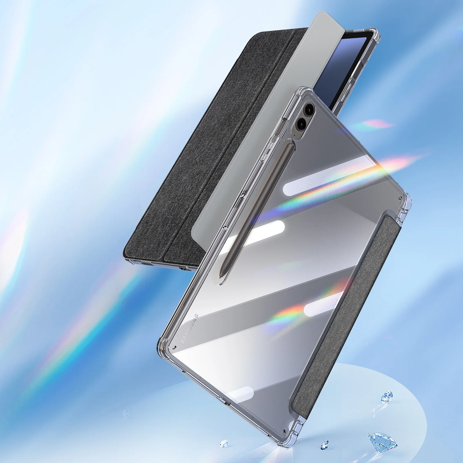 DUX DUCIS Senior PU-Leder transparente Rückseite für Samsung Tab S10 plus stoßfester Stiftschlitz Trifold-Ständer schützen Abdeckung