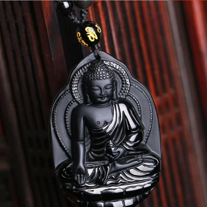 Natural Black Obsidian Stone Bodhisattva Pendant Necklace Popular Fashion Boutique Jewelry Buddha Statue Jewel