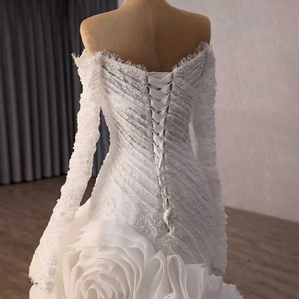 Luxury Sweetheart Long Sleeve Wedding Dress With Embroidery Ruffles Lace-Up Back Sheath Customizable Civil Vestido Boda