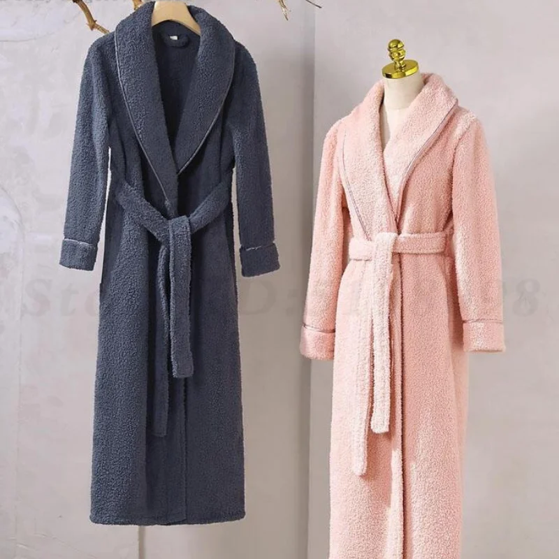 

Осень-зима, длинный халат из кораллового флиса, новая одежда для сна для пар, толстый теплый халат, кимоно, свободная повседневная домашняя одежда, пижама