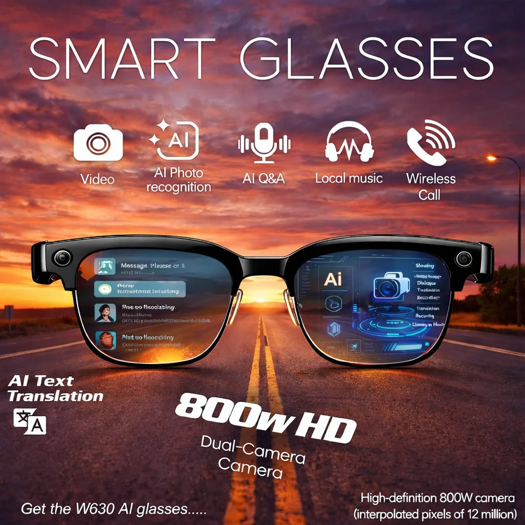 

Новые умные очки 800W HD AI с функцией видеозаписи, фотокамерой, многофункциональные, фотохромные, с Wi-Fi, музыкой, ChatGPT, звонками и переводом