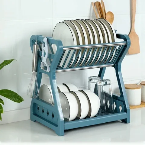 

Household Dish Drying Rack Chopsticks Utensil Holder Tableware Double-Layer Dish Filter Rack Kitchen Tools Kitchen Supplies