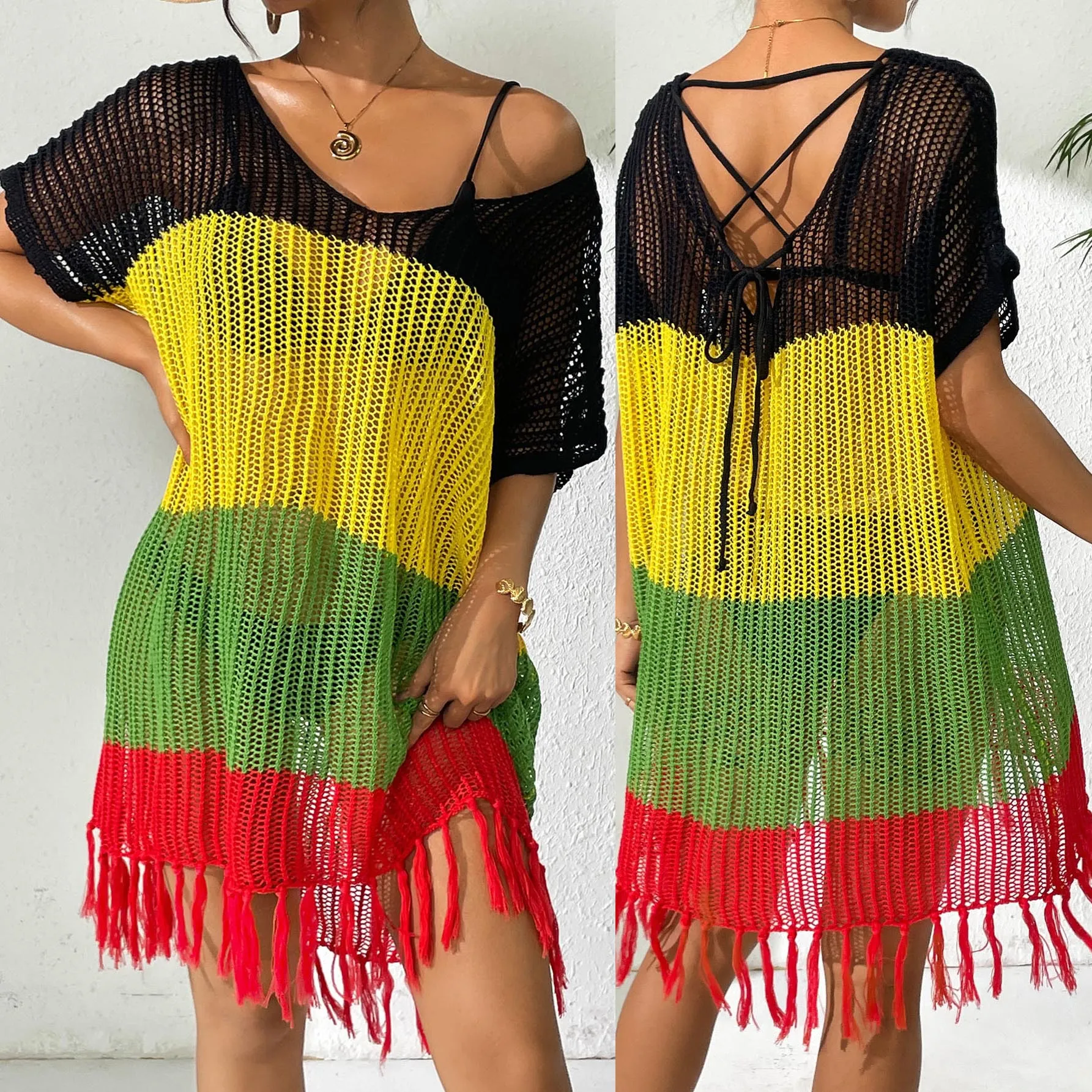 비치웨어 커버업 여성 비치 드레스 패션 수영복 소녀 여성용 홀로 니트 비키니 섹시 수영복 여름 커버업