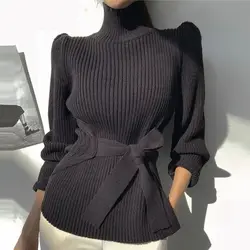 Jersey de manga larga con cuello alto para mujer, ropa informal coreana, Color sólido, Otoño, 2023