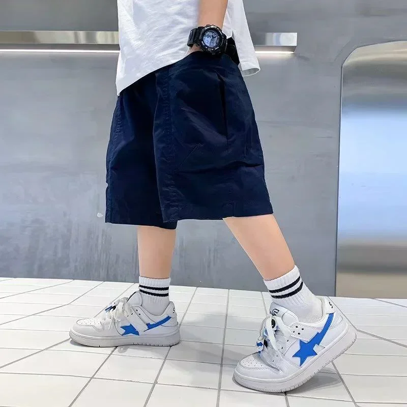 

Kids Cargo Short Pants Boys Sports Pants Big Children Hip Hop Joggers Shorts Teenage High Waist Thin Streetwear Baggy Shorts