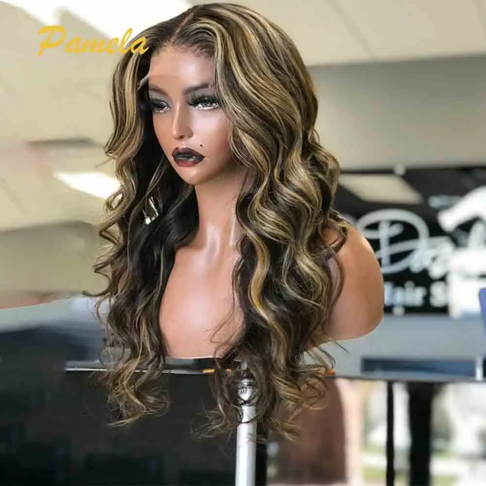 

250% Density Honey Blonde Ombre 1B /27 Colored Wig Preplucked 13x4 Body Wave Transparent Lace Frontal Human Hair Wigs For Women