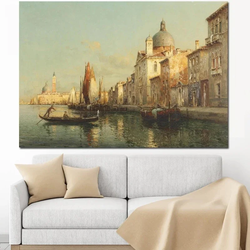 Vintage Water Town Venice Seascape Oil Painting on Canvas Print Poster Cuadros Modern Wall Art Pictures Living Room Home Decor