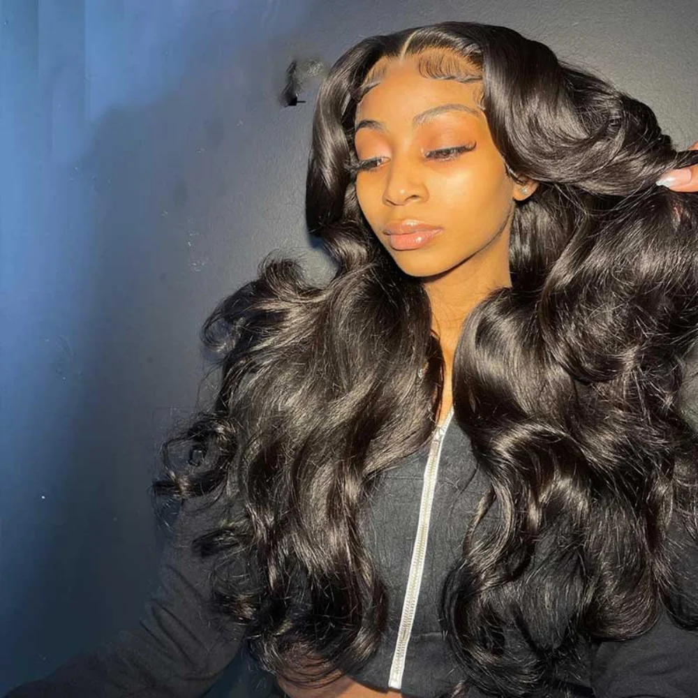 

Brazilian Body Wave Human Hair Wigs 40 Inch 13x4 HD Lace Frontal 250 Density Natural Black Pre Plucked Baby Hair Durable Stylish Wigs for Ladies