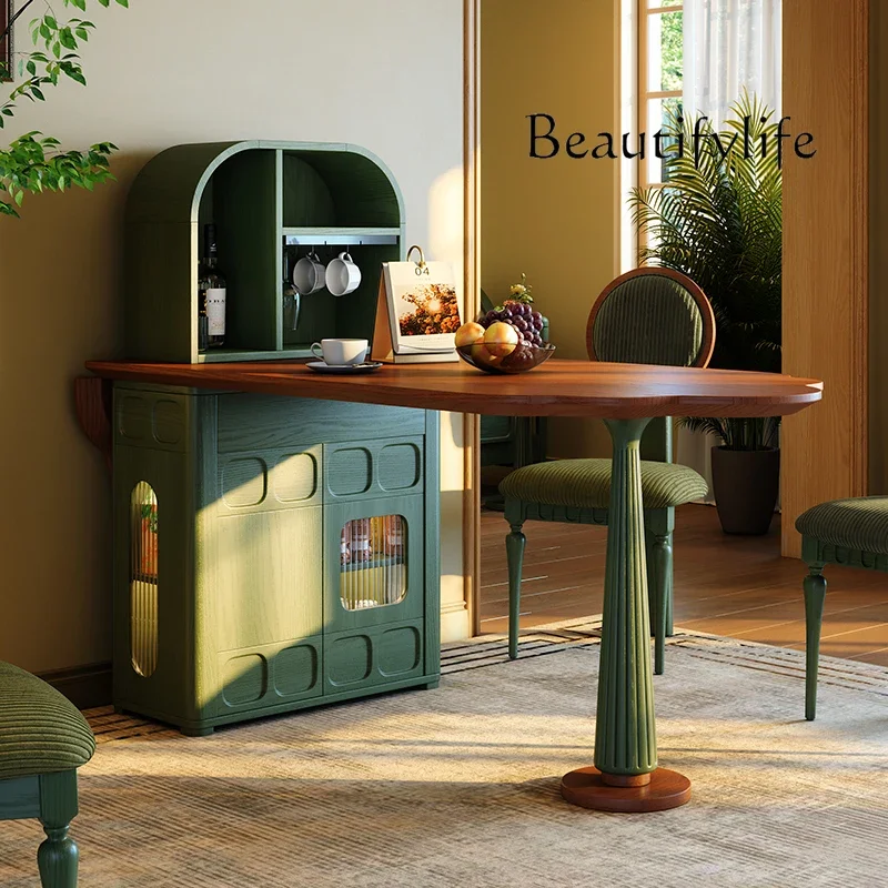 X35 Medieval Style Island Dining Table Island Dining Table Integrated Foldable Multi-functional Small Apartment Wall Dining Tabl