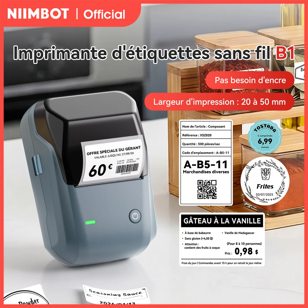 NIIMBOT B1 imprimante thermique Portable avec bandes 2 pouces imprimante d'étiquettes adhésives Mini Bluetooth fabricant d'autocollants Support Smartphones PC