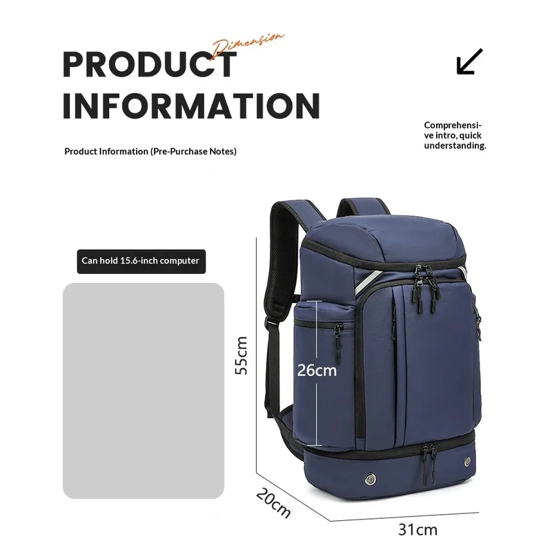 Men's large capacity casual sports lightweight laptop bag, business travel backpack