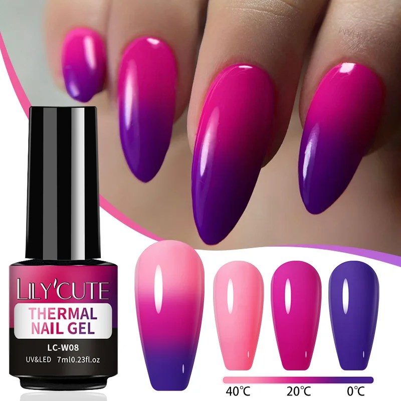 LILYCUTE Thermal Nail Gel Polish Pink Red Dark Purple Gradient Manicure 3 Layers Temperature Color Changing Nail Art Gel Varnish