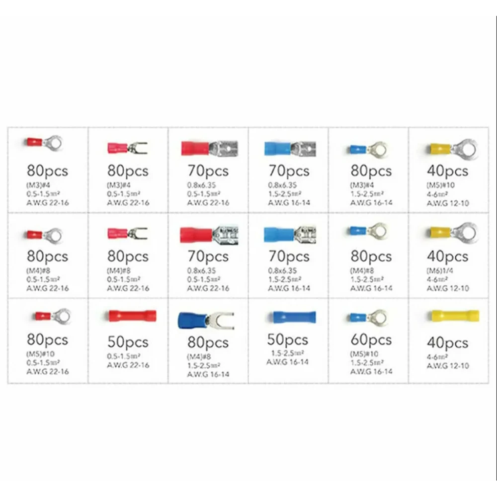 1200PCS Electrical Connector Kit- Automotive Insulated CrimpTerminals Connectors for Wiring Mixed Ring Fork Spade Butt Connector
