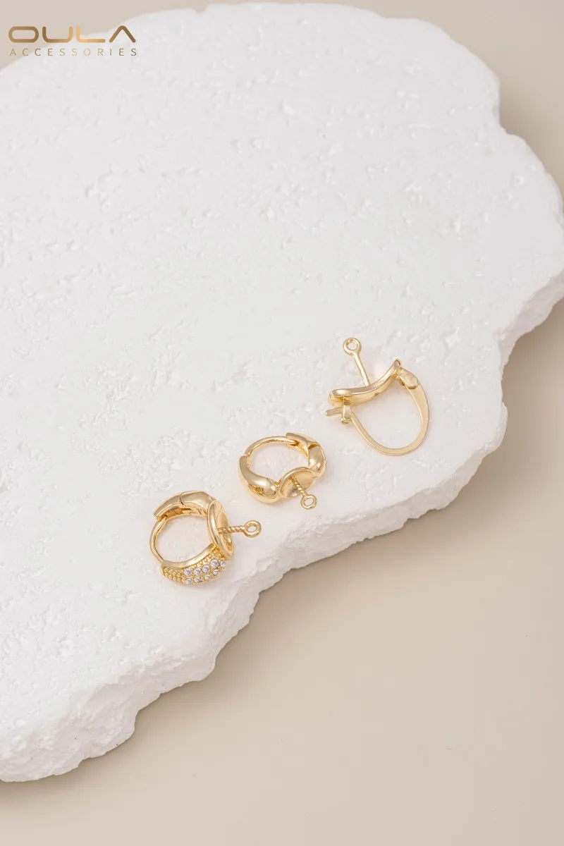 

Handmade Diy Earring Accessories 14K Gold-plated, Half-hole Pearl Setting, Zircon Ear Buckles, Ear Hooks, Earring Material