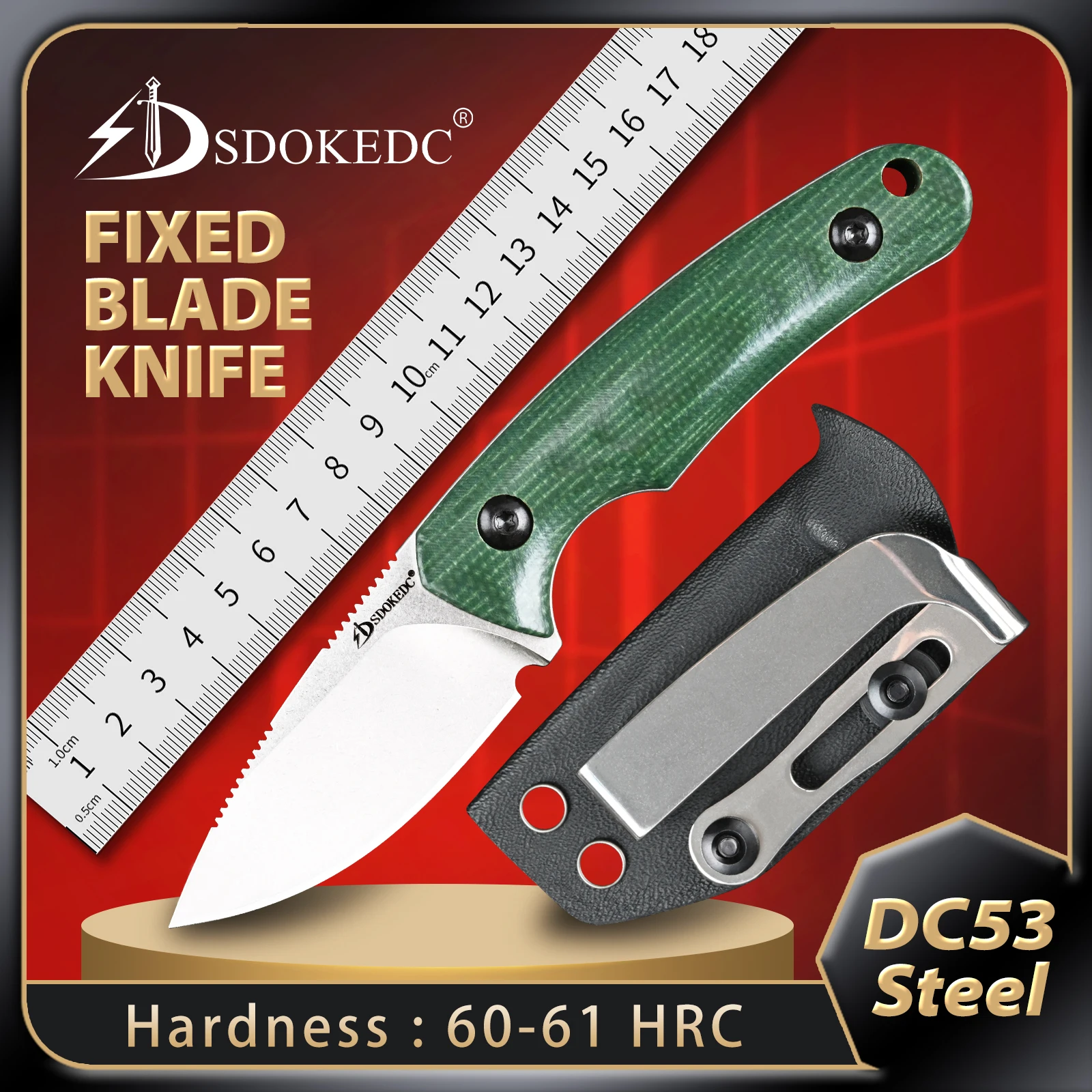 

SDOKEDC Fixed Blade Knife Edc unique knives DC53 Steel Micarta Handle Camping Multitool Box Cutter Outdoor Mens Gifts