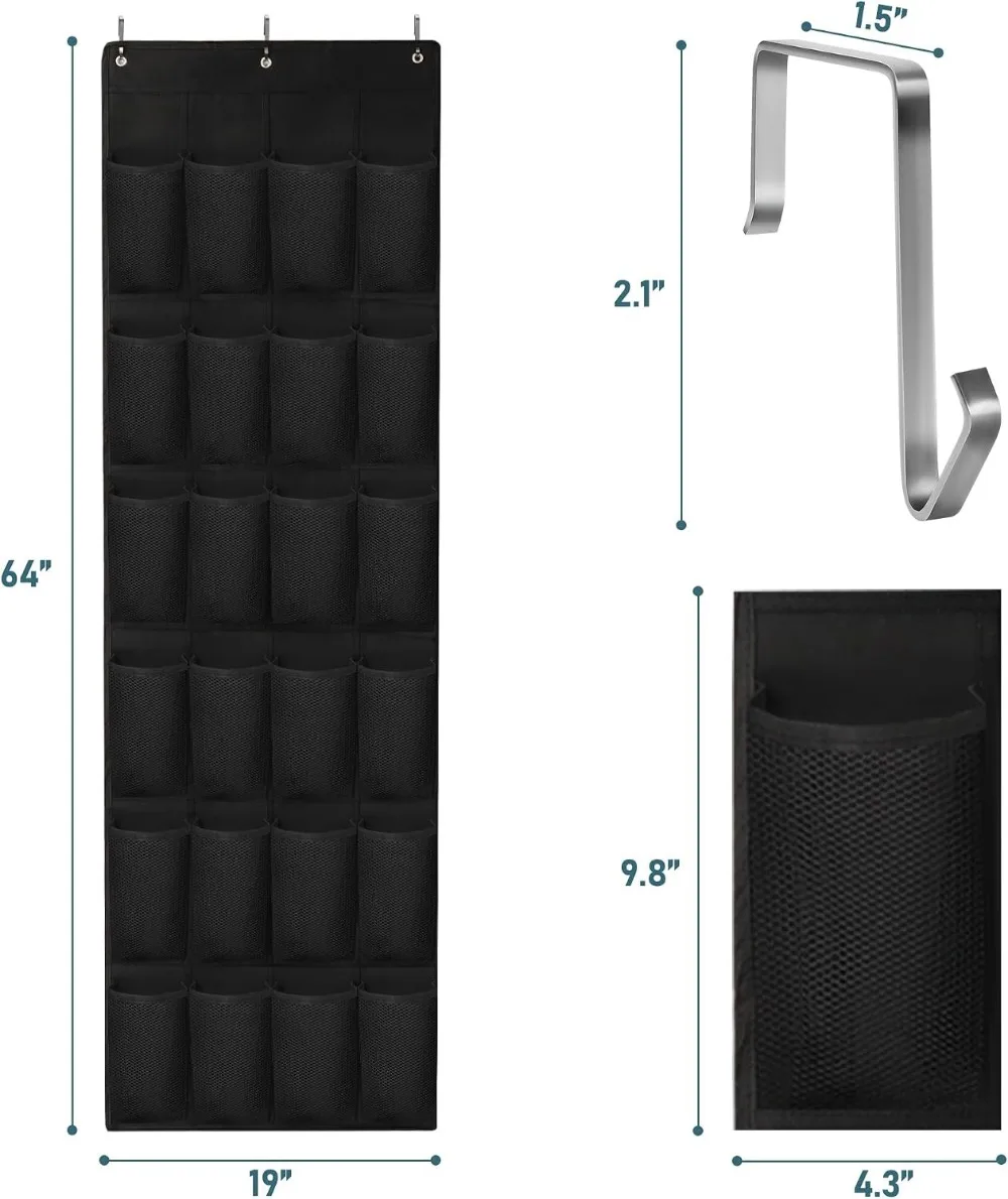 24-Pocket Over Door Shoe Organizer with Hooks, Heavy Duty Hanging Storage for Closet, Entryway, and More view 4