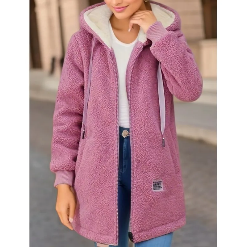 Thickened Fleece-lined Sweatshirt Women\'s Hooded Top Cardigan Winter Trendy New Style Lamb Wool Jacket Ladies Winter Coat