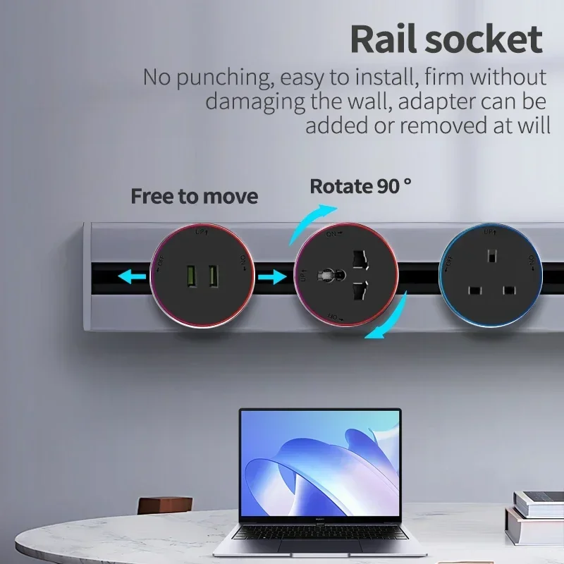 Wall Mounted 8000W UK US AU EU Standard Usb Portable Rail  Power Track Socket Household Removable Electric Extension Socket